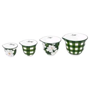 NEW In Box Draper James Green Checkered & Floral Measuring Cups Set Of 4 Cups